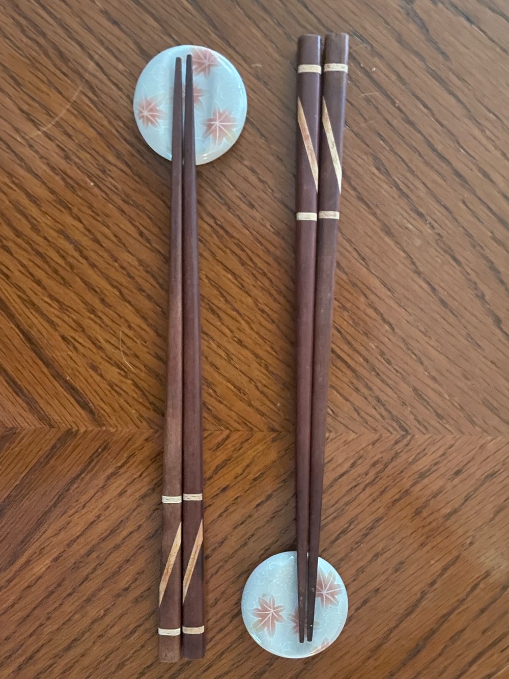 Wooden Brown Decorative Chopsticks with Ceramic Rest - Set of 2